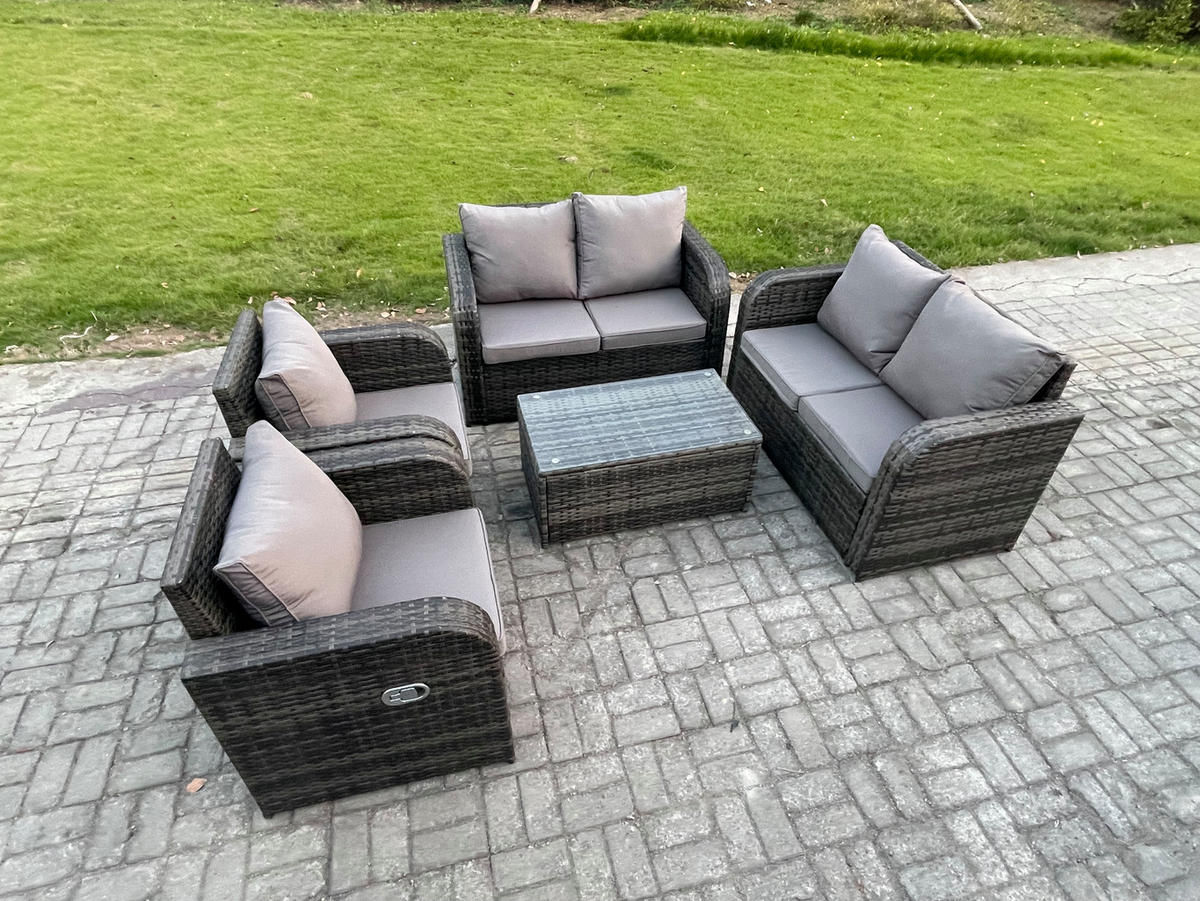 GARTENLOUNGE-SET Polyrattan Dunkelgrau 6-Sitzer - Dunkelgrau, Metall - Fimous