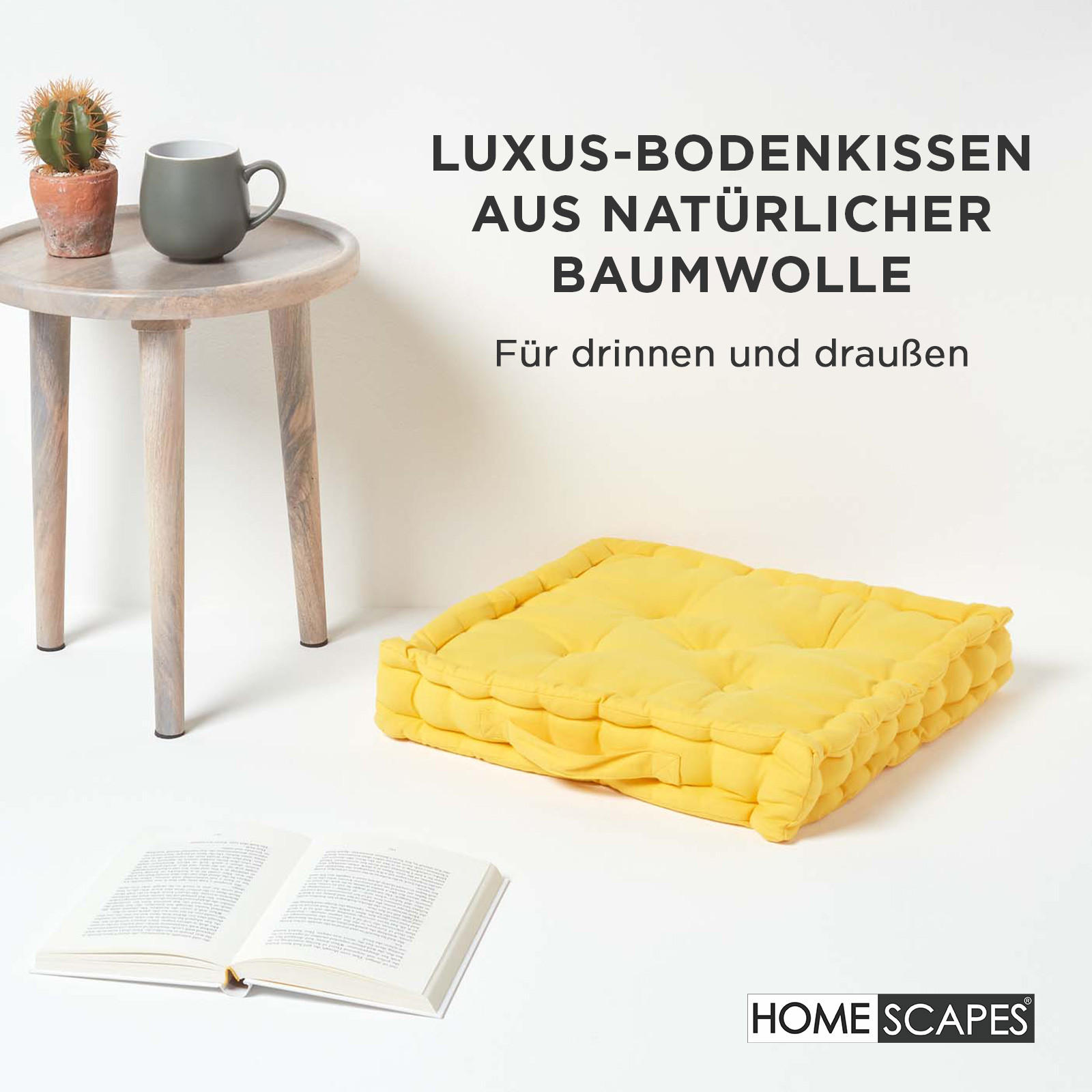 SITZKISSEN gelb 40/40/8 cm – Bodenkissen unifarben - Gelb, Textil (40/40/8cm) - Homescapes