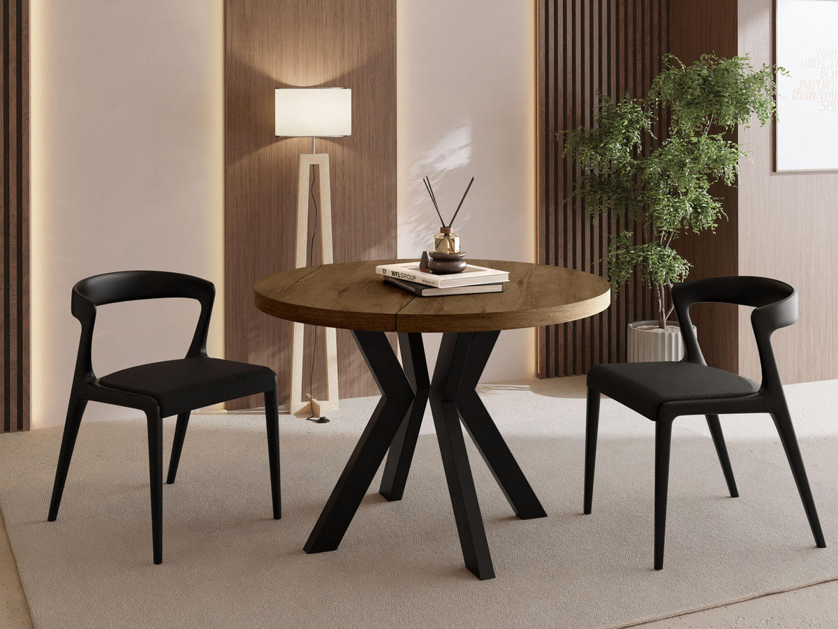 ESSTISCH Savio rund ausziehbar verlängerbar, Eiche Braun Rustikal 80-130/80/77 cm - Alteiche/Schwarz, Holz/Holzwerkstoff (80/80/77cm) - WFL GROUP