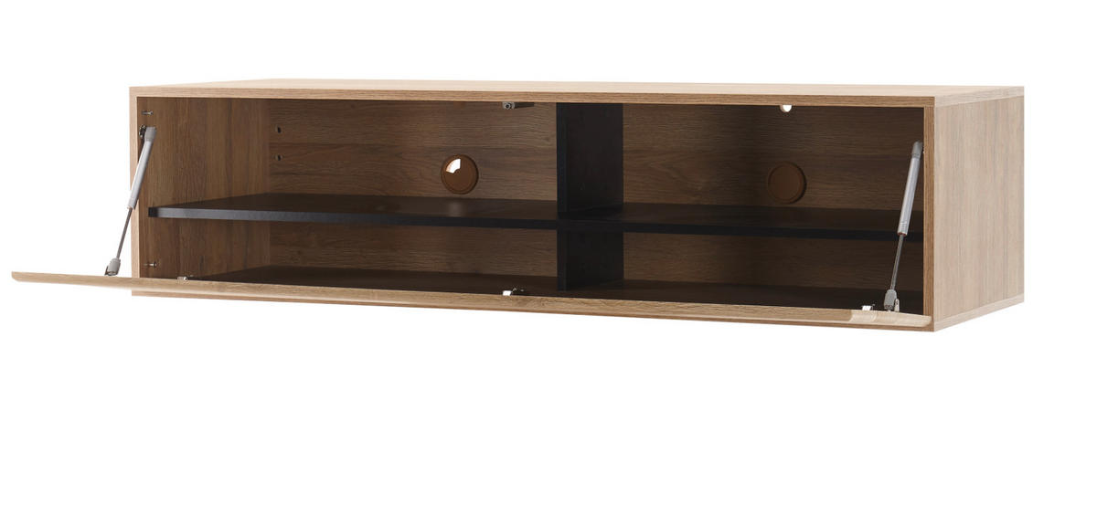 WOHNWAND schwarz Hochglanz, Grandson Eiche, Anbauwand 340 cm - Schwarz Hochglanz/Eichefarben, Holzwerkstoff (340/200/48cm) - Furn.Design