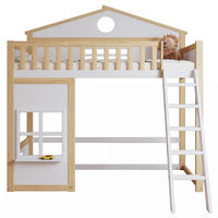 ETAGENBETT 90/200 cm Weiß Natur mit Treppe, Dach und Fenstern - Weiß, Holz (90/200cm) - MIVRAY