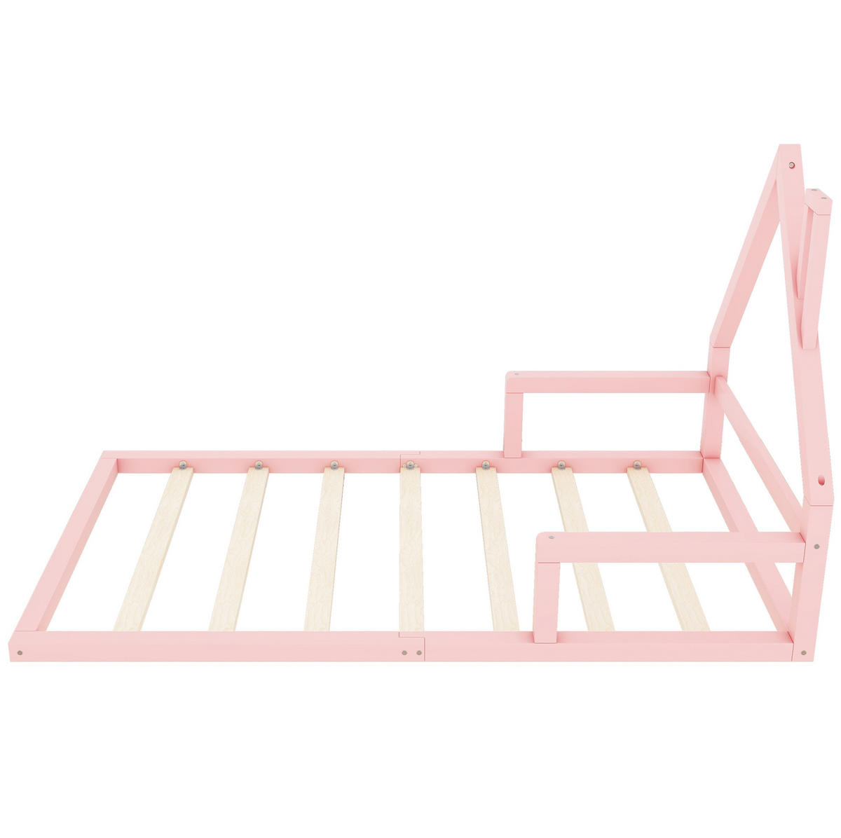 KINDERBETT 90/200 cm in Rosa aus Kiefer massiv in Hausform - Rosa, Holz (90/200cm) - Flora Grace