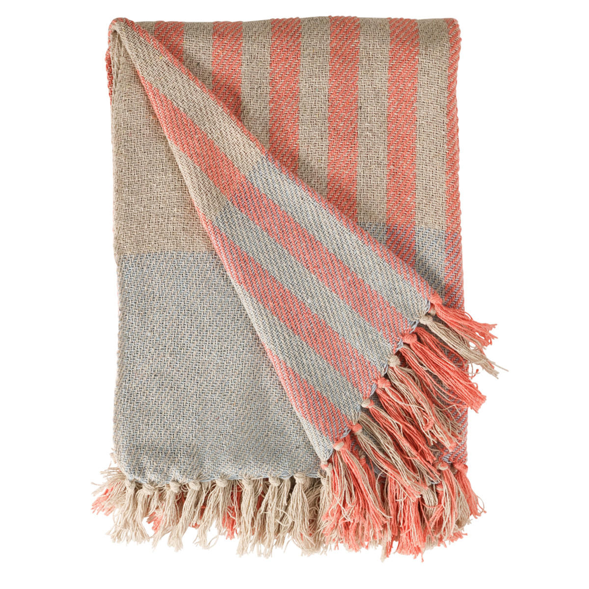 DECKE Band 130x180 cm, 100% Baumwolle, Blau-Bernstein - Blau, Textil (130/180cm) - Au Maison