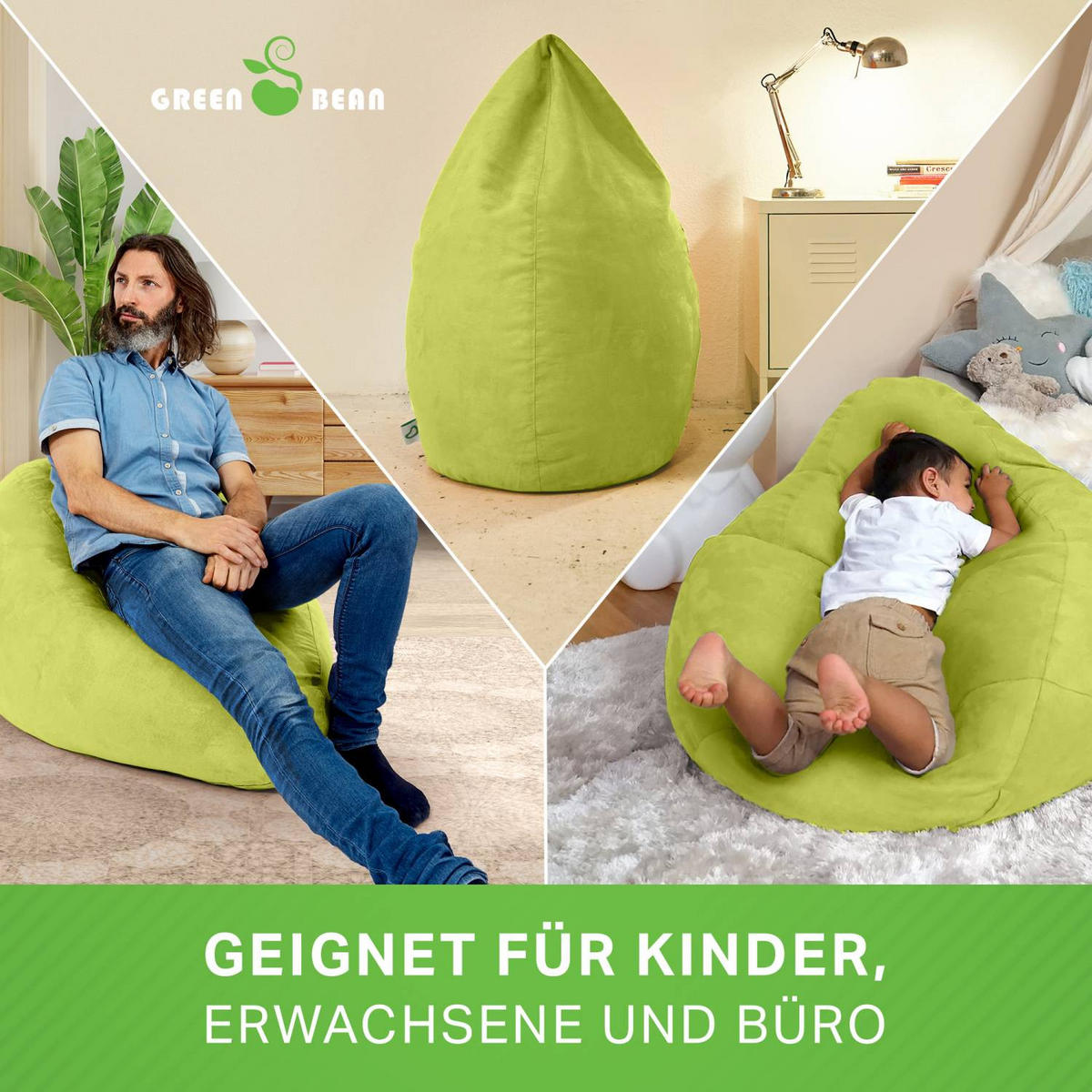 SITZSACK "Drop" 60x60x90cm - 220L - Grün, Textil (60/90/60cm) - Green Bean