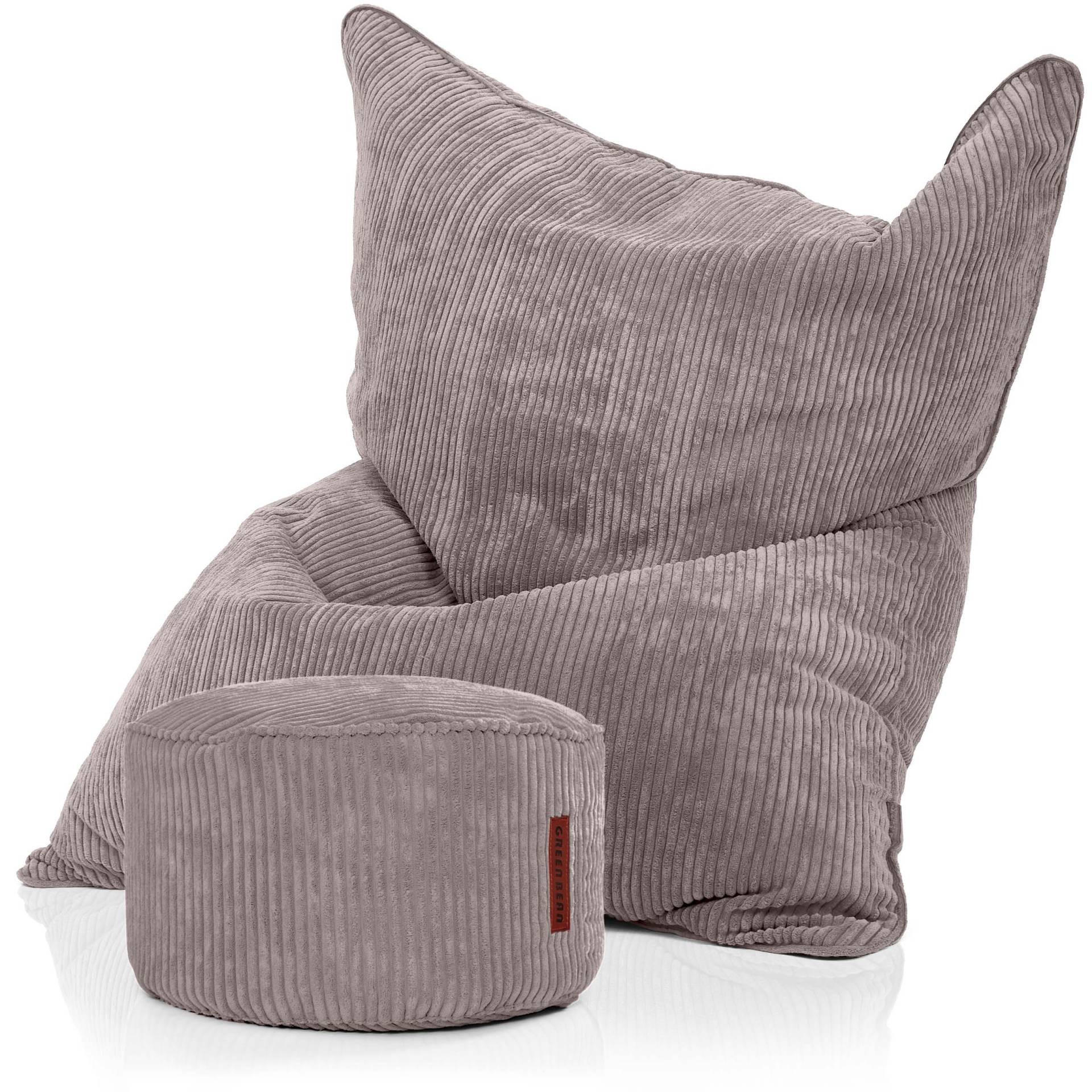 SITZSACK XXL "Square" + Pouf aus Cord - Grau, Textil (140/25/180cm) - Green Bean