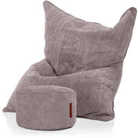 SITZSACK XXL "Square" + Pouf aus Cord - Grau, Textil (140/25/180cm) - Green Bean