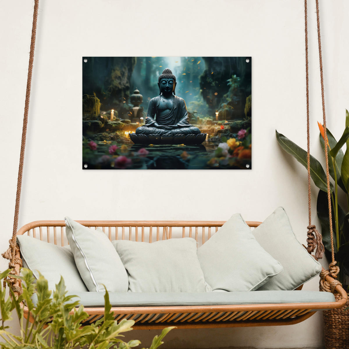 ZAHRADNÍ PLAKÁT Buddha - Socha - Buddha - Zen - Umění - Buddha 90x60 cm - tmavě šedá, plast (90/60/0.2cm) - OnlyWow