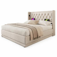 POLSTERBETT 140/200 mit Bettkasten, LED und USB Type-C in Beige - Beige, Holzwerkstoff/Textil (140/200cm) - EVRYAE