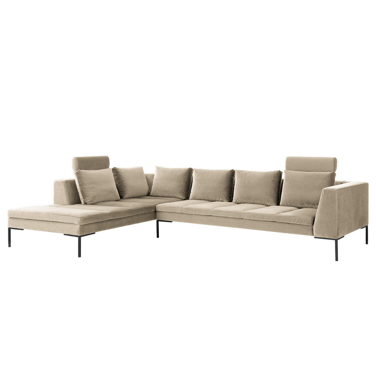 ECKSOFA mit Ottomane - Beige/Schwarz, Textil/Metall (319/230cm) - home24