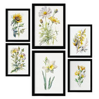 POSTER Set Mit 6 Gelbe Blumen Vollfarbige Natur Und Botanikdrucke Mit Blumenmotiven Auf Reinweißen Hintergründen A3 & A4 Schwarzer Rahmen - Schwarz, Papier (29/3cm) - Nacnic