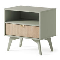 NACHTTISCH Silva in der Farbe Eukalyptus + Scandi-Fischgrätmuster mit Ablage und Schublade - Goldfarben/Grün, Holz/Holzwerkstoff (54/54/38cm) - Ravio