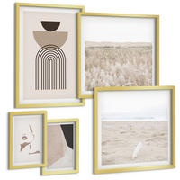 BILDER SET 5er Set - 50x50 cm & 20x30 cm & 40x60 cm Goldrahmen - Abstrakte weiß-braune Muster - Goldfarben, Kunststoff (40/60cm) - TULUP