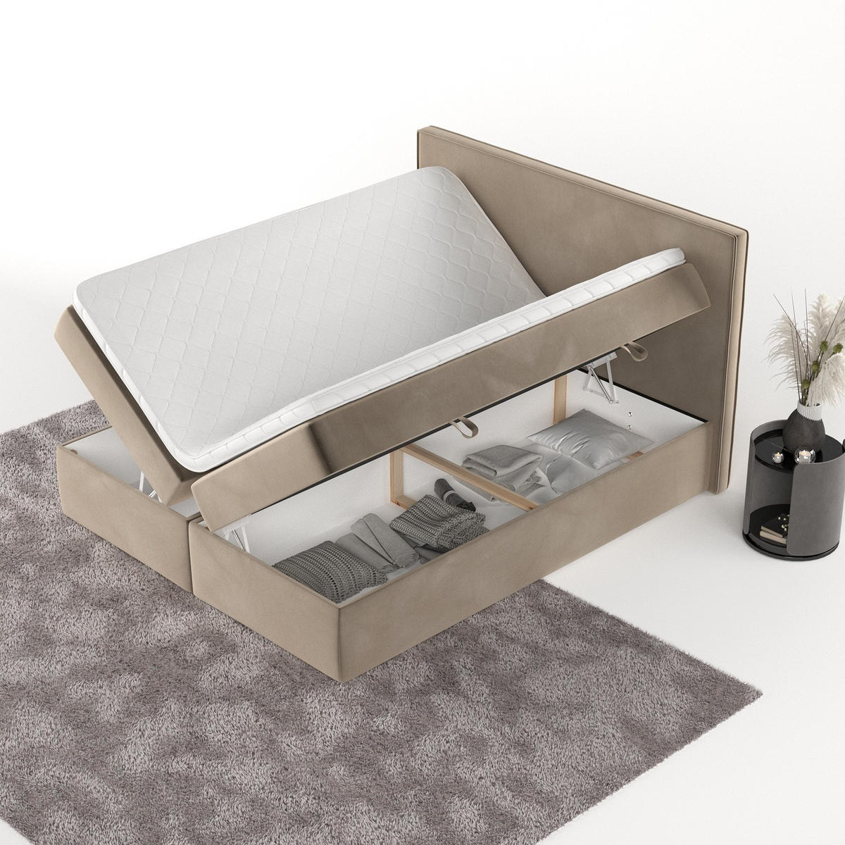 BOXBETT Nuvia 180/200 cm Taupe im Paros Stoff - Taupe/Schwarz, Holz/Holzwerkstoff (180/200cm) - AltaBeds