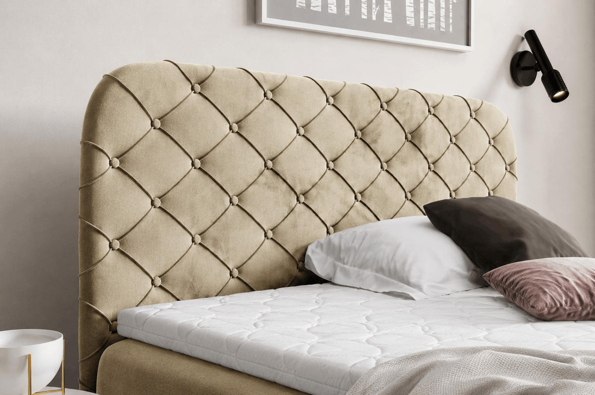 BOXSPRINGBETT 180x200 Elara, Chesterfield, 15 cm Beine, Matratze, Hellbraun - Hellbraun, Holz/Textil (180/200cm) - Emporius