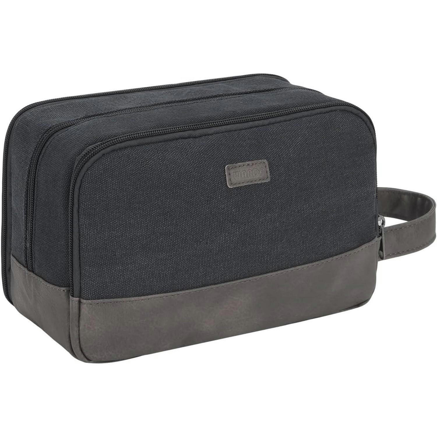 KULTURTASCHE Herren Schwarz Wasserabweisend Canvas Kunstleder 25 cm - Schwarz, Textil (16/13/25cm)