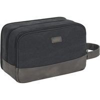 KULTURTASCHE Herren Schwarz Wasserabweisend Canvas Kunstleder 25 cm - Schwarz, Textil (16/13/25cm)