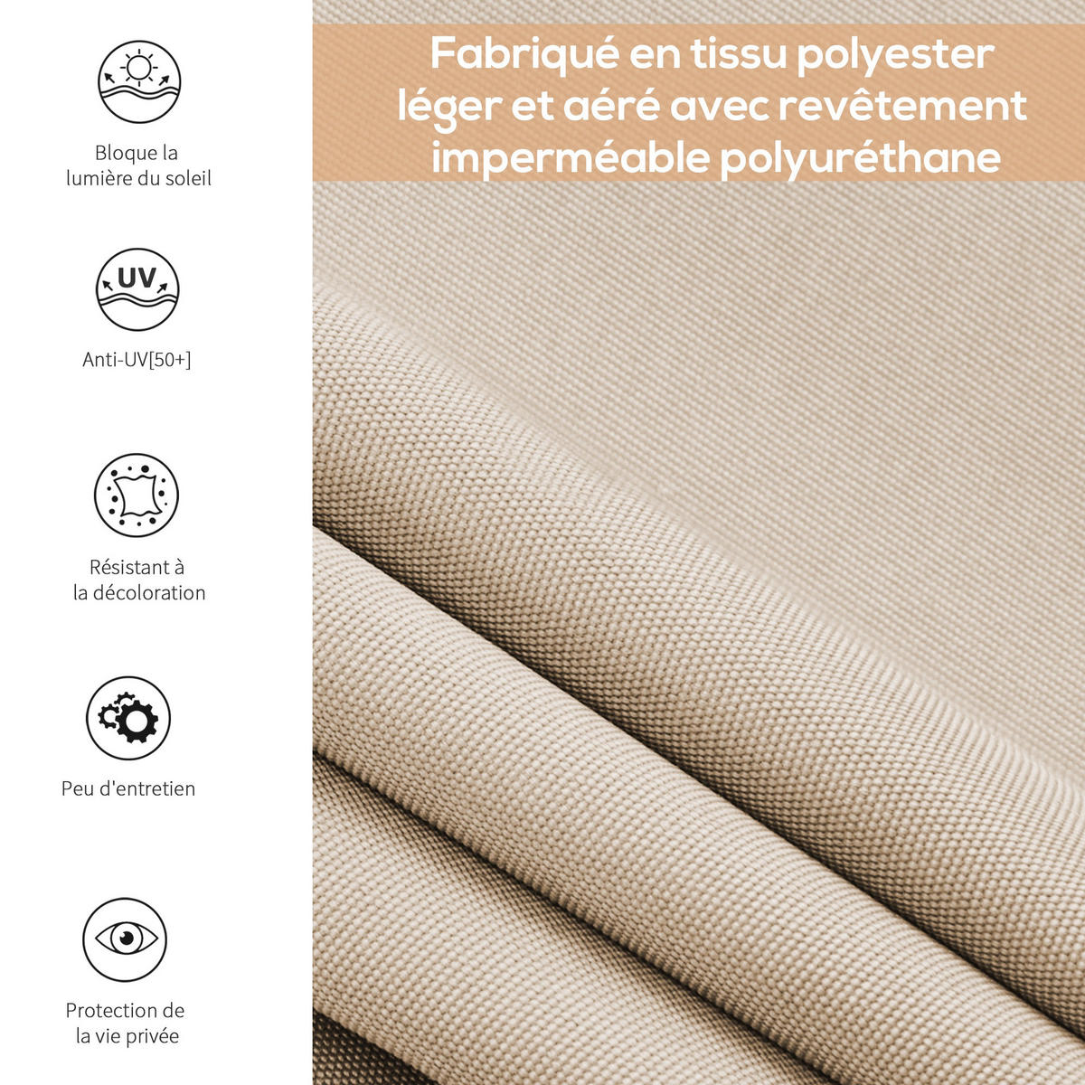 MARKISE DE-18456 250/160 cm mit Kurbel, UV-Schutz 50+ Creme - Creme, Metall (160/250cm) - ComfortXL