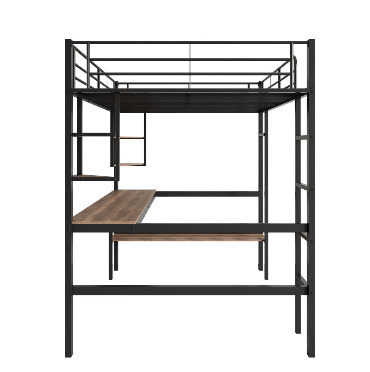 HOCHBETT mit Schreibtisch 90/200 cm in Schwarz – mit Regal und Rausfallschutz - Schwarz, Metall (90/200cm) - BEAOK