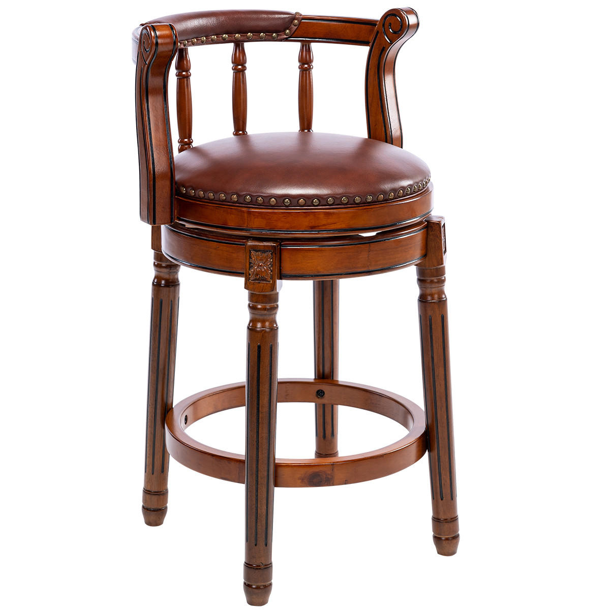 BARHOCKER 1er-Set Braun mit Echtleder und Rückenlehne - Braun, Holz (54.8/96/54.8cm) - PANGIVO