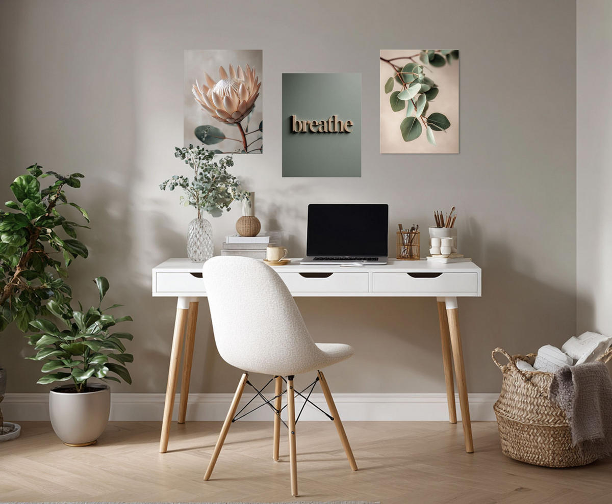 BILDERSET 3er-Set 30x40 cm Blumen salbei-grün beige - Beige, Kunststoff (30/40cm) - artissimo