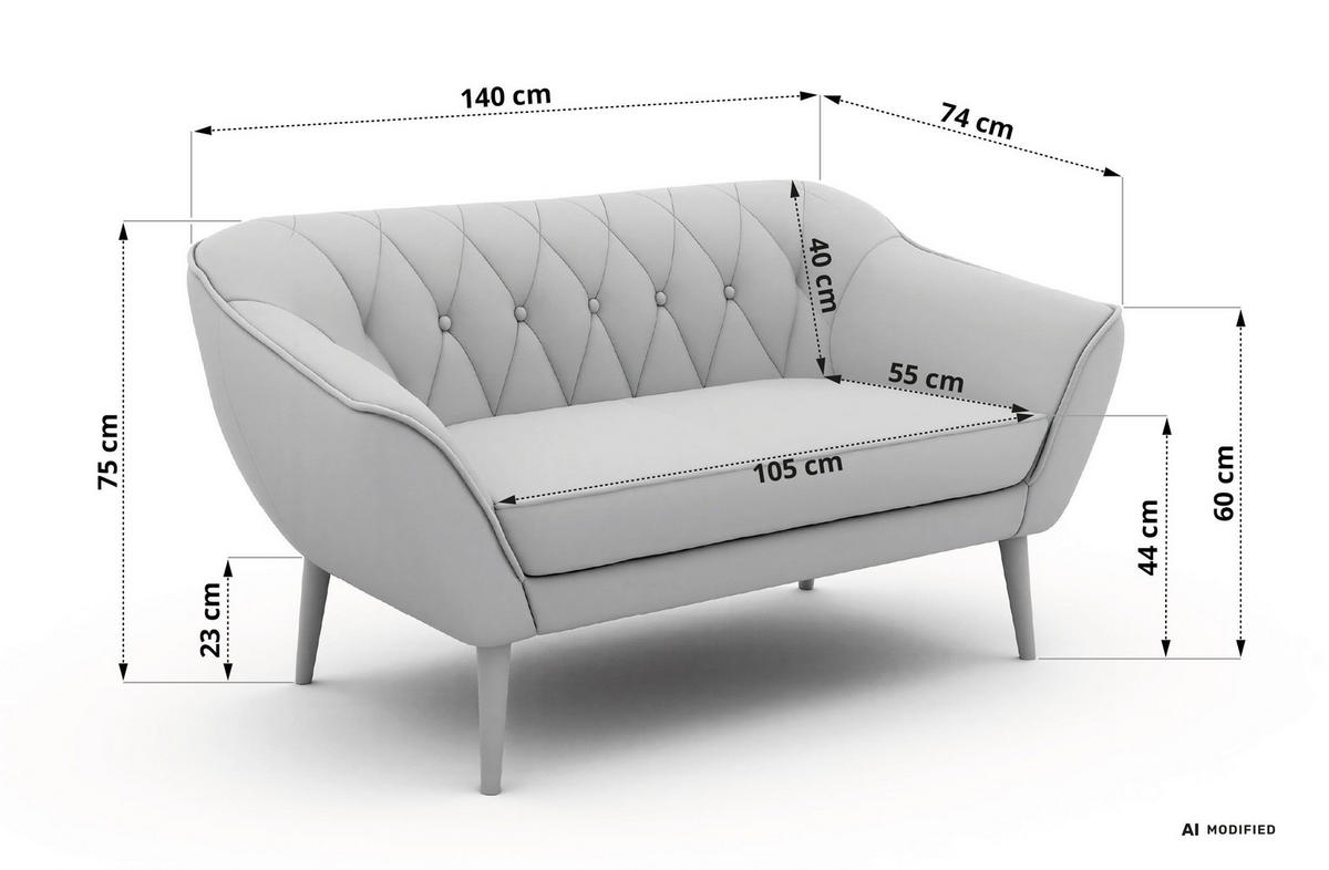 2-SITZER-SOFA PIRS - Grau Stukture - Weiße Beine - Platinfarben/Weiß, Holzwerkstoff/Textil (140/75/74cm) - MKS