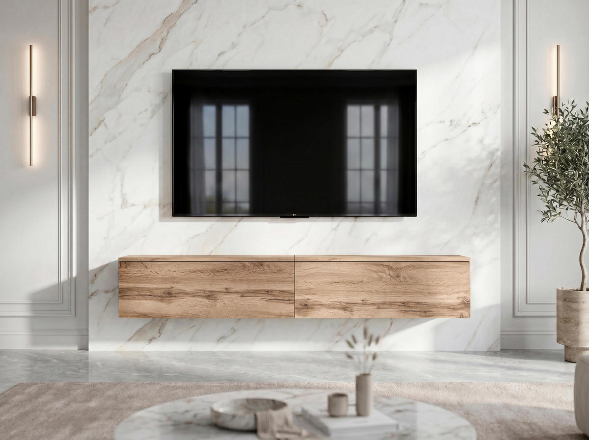 LOWBOARD Barvo 2x100 Eiche Wotan 200/34/32 cm – hängendes TV-Board - Braun, Holzwerkstoff (200/34/32cm) - AX Living