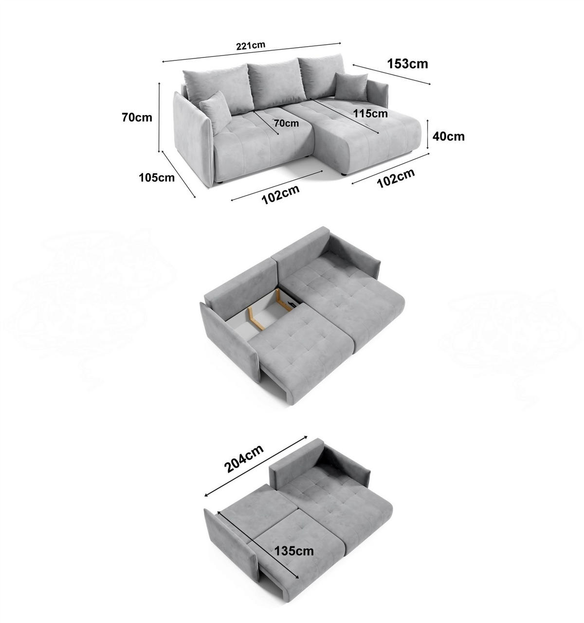ECKSOFA Canio - Blau, Holzwerkstoff/Textil (221/153cm) - Fun Möbel