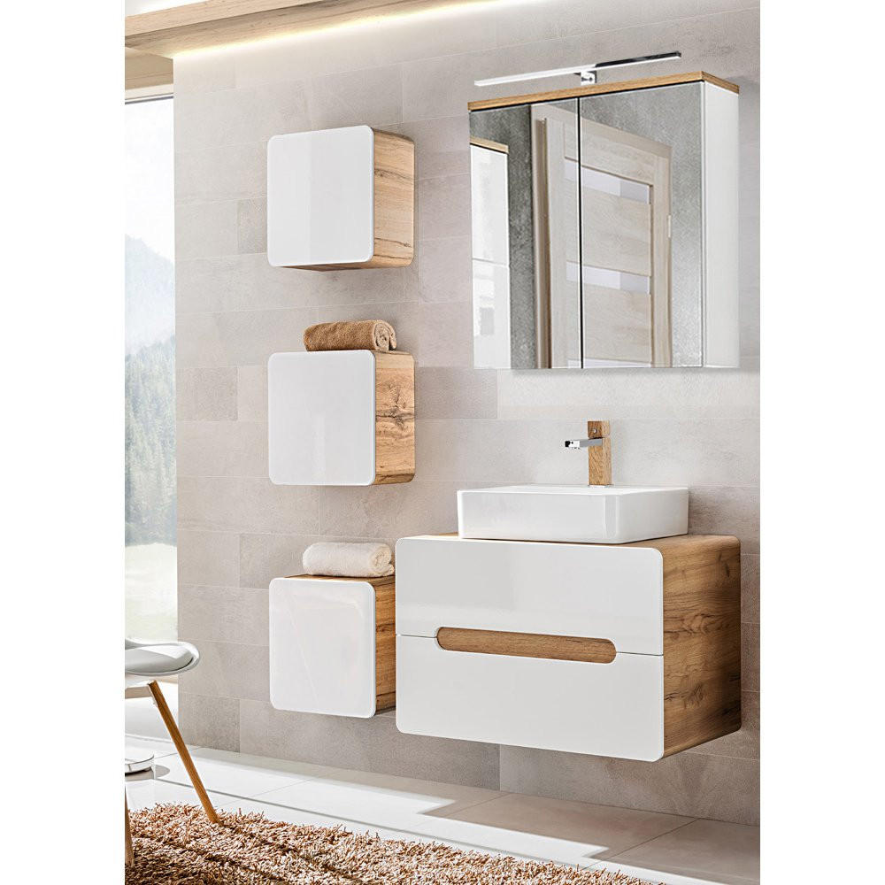 BADMÖBEL-SET 5-TLG. Luton-56 - Weiß, Holzwerkstoff (130/200/46cm) - Lomado