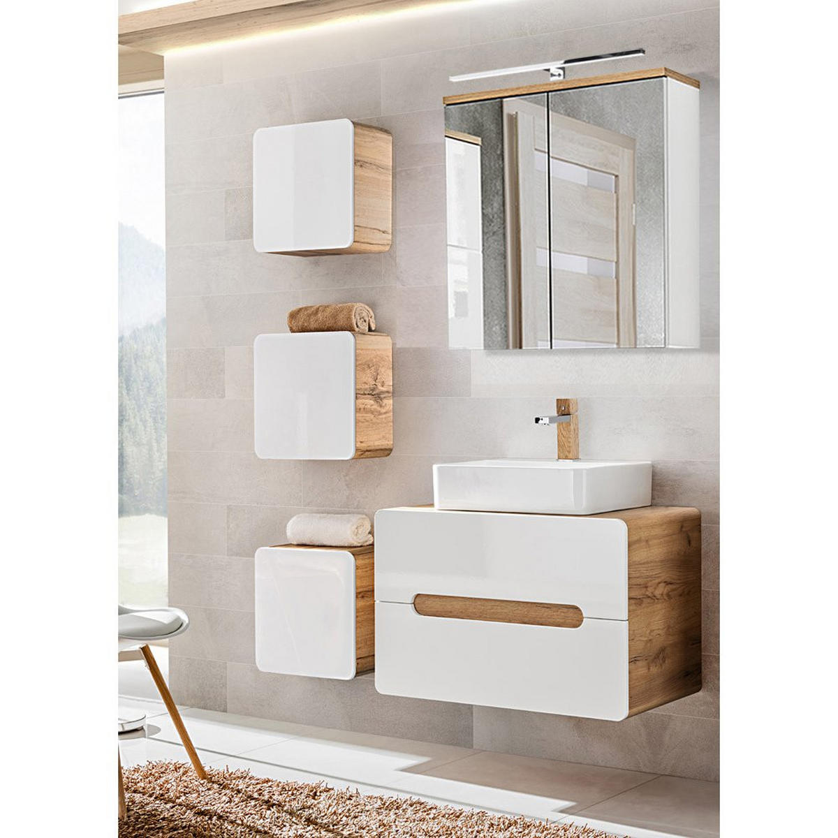 BADMÖBEL-SET 5-TLG. Luton-56 - Weiß, Holzwerkstoff (130/200/46cm) - Lomado