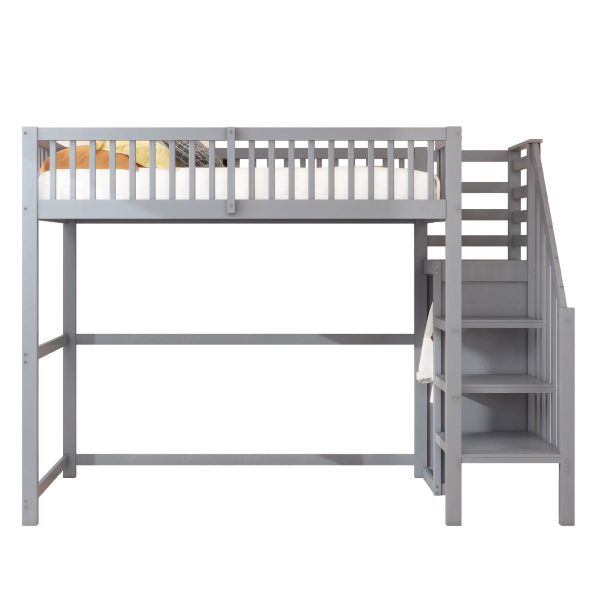 HOCHBETT aus Holz 90x200 cm Grau mit Kleiderschrank und Sicherheitsleiter - Grau, Holz (90/200cm) - IVMEU