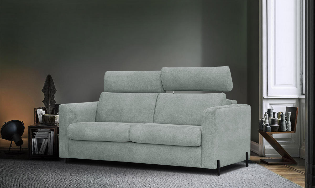 SOFA MEZO 3-Sitzer mit Schlaffunktion, platinfarben - Platinfarben/Schwarz, Holz/Textil (232/90/107cm) - Courtois Laville