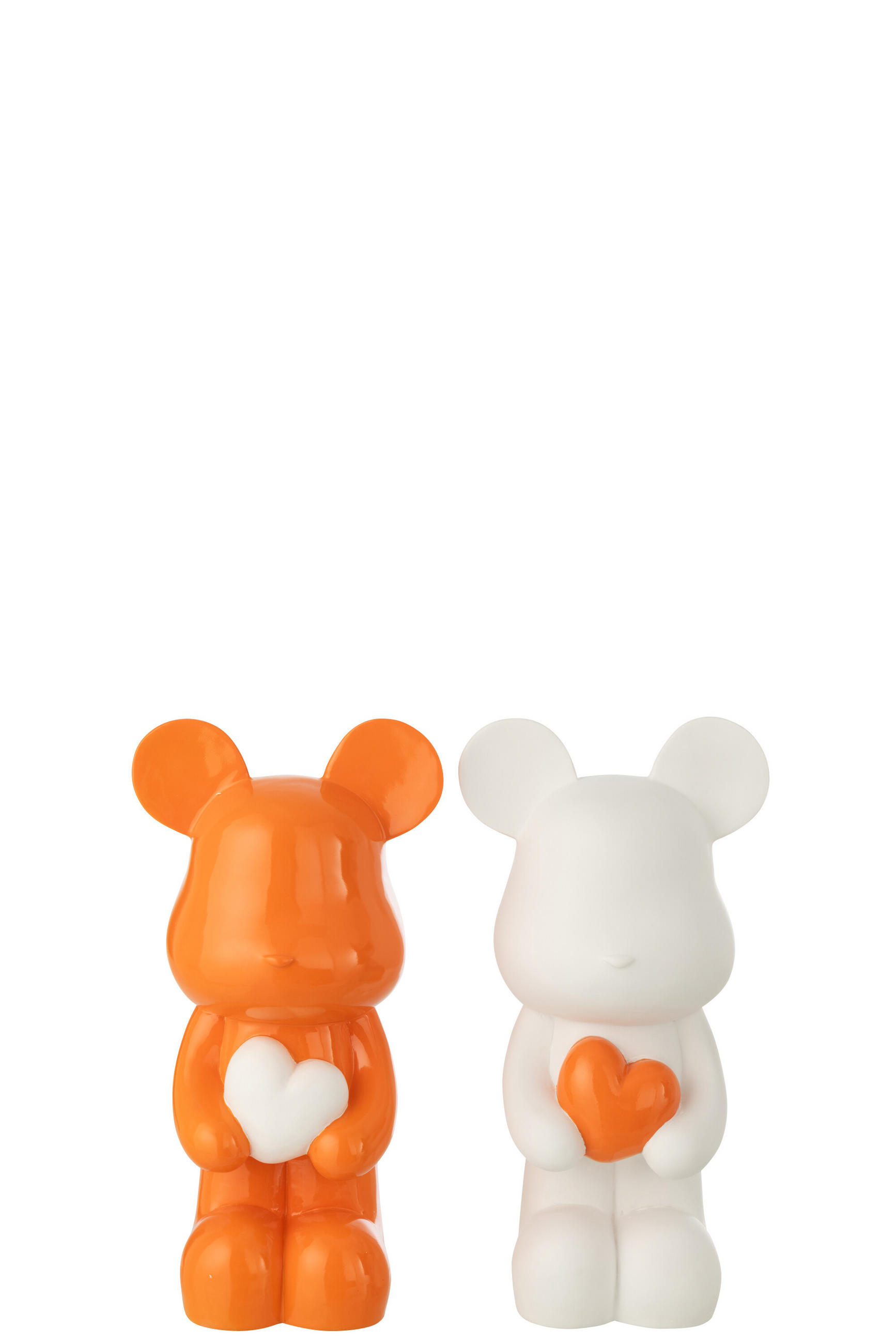 DEKOOBJEKT BÄR HERZ (2ER SET) - Orange, Glas/Naturmaterialien (17.5/42.5/22.5cm) - J-Line