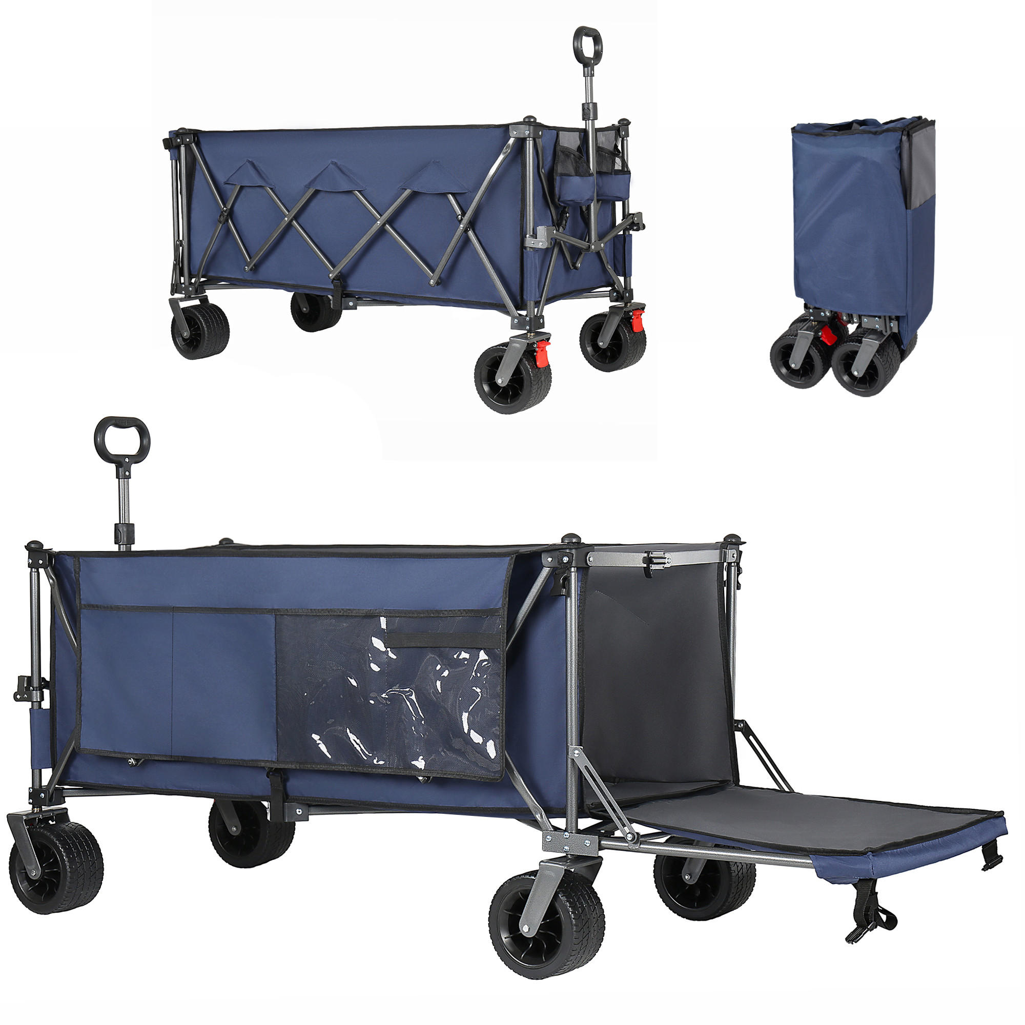 HANDWAGEN, faltbar-verbreitert, 300+120L, Geländeräder, blau - Blau, Metall (27.5/72.5/41cm) - Vallsero
