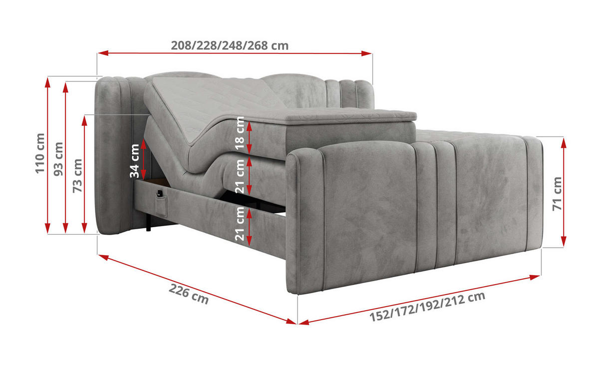 BOXBETT FORTINA 200/200 - Hellgrau Velvet - H4 - Hellgrau, Holz/Textil (200/200cm) - MKS