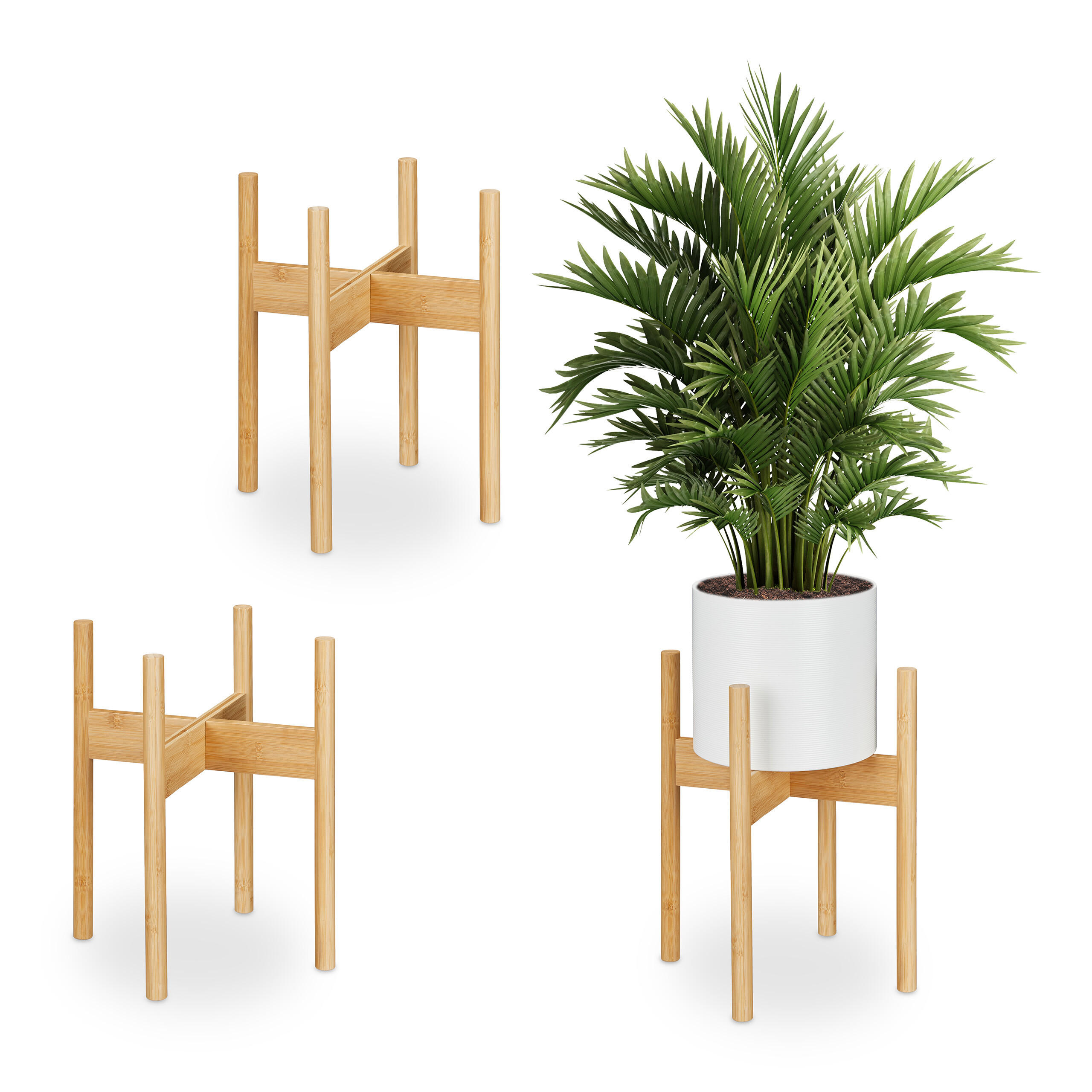 3XPFLANZENSTÄNDER - Hellbraun, Holz (34/40/34cm) - Relaxdays