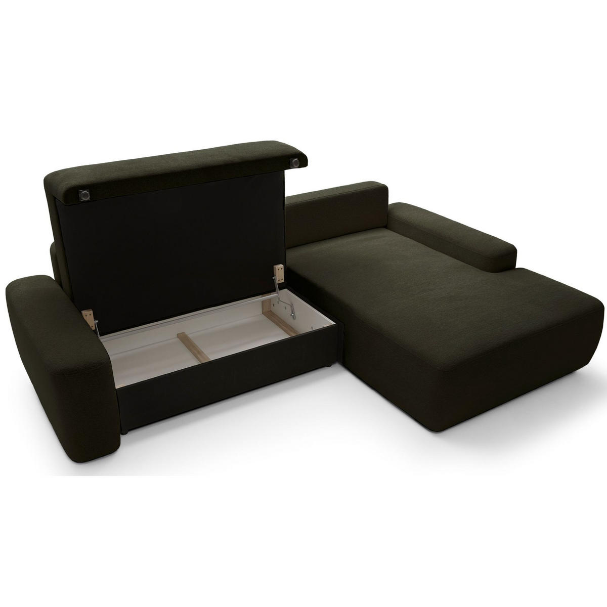 ECKSOFA Baleo Olivgrün Chenille-Bezug - Schwarz/Olivgrün, Kunststoff/Textil (264/162cm) - Selsey