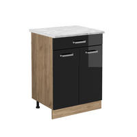 KÜCHENUNTERSCHRANK R-Line Schwarz Hochglanz 60 cm AP Marmor - Honigeiche/Schwarz Hochglanz, Holzwerkstoff (60/81.6/60cm) - Vicco