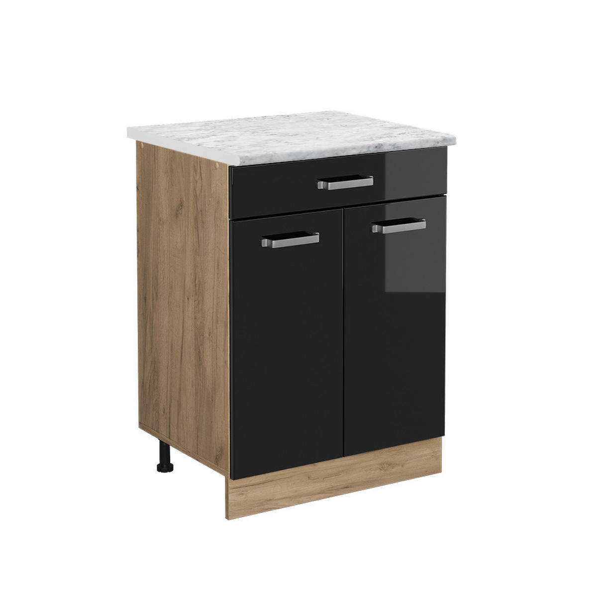 KÜCHENUNTERSCHRANK R-Line Schwarz Hochglanz 60 cm AP Marmor - Honigeiche/Schwarz Hochglanz, Holzwerkstoff (60/81.6/60cm) - Vicco