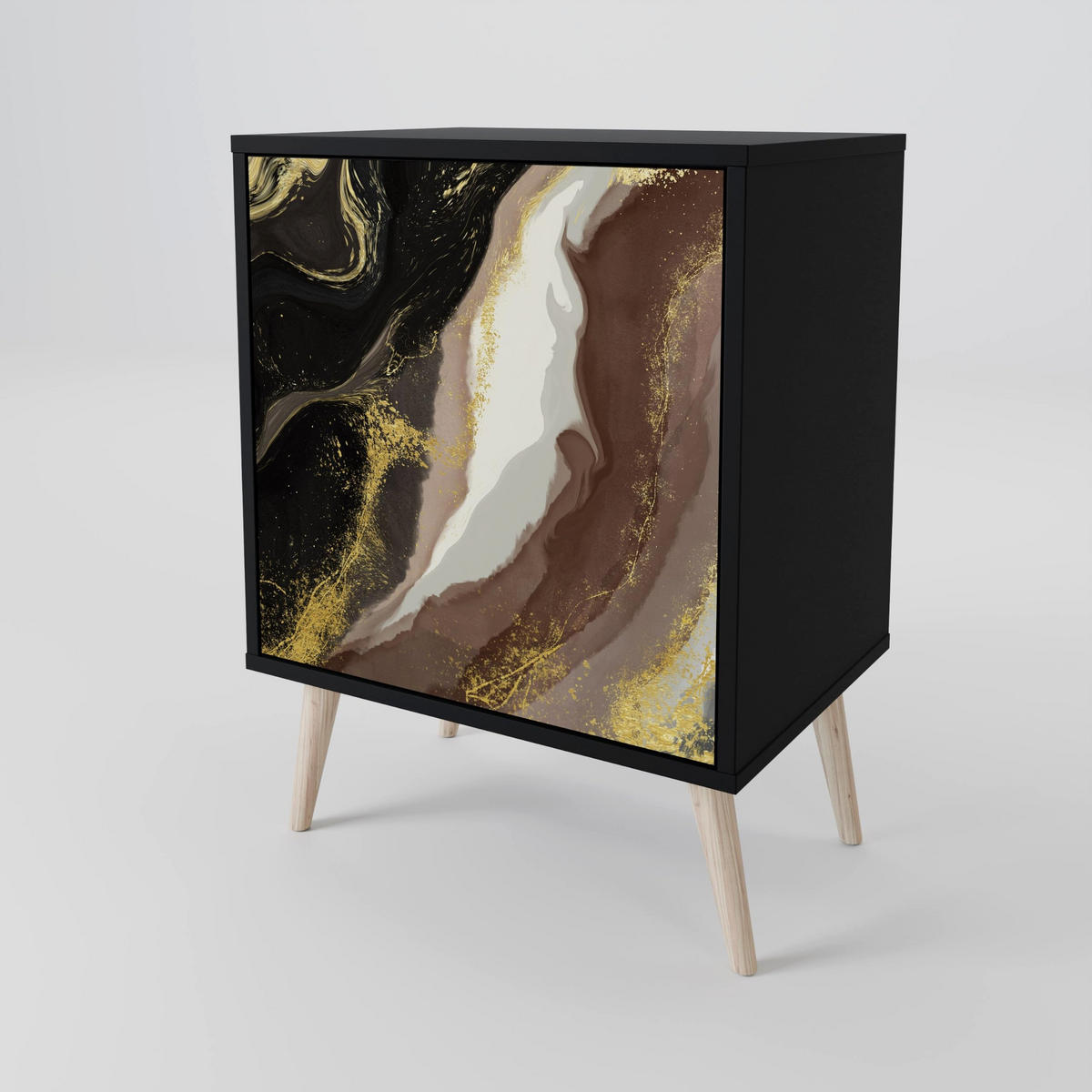 SIDEBOARD GOLD DUST, Schwarz, 57,5x42x70,5 cm, Schwarze Metall-Sternfüße - Multicolor/Schwarz, Holzwerkstoff/Metall (57.5/70.5/42cm) - SpaceRebels