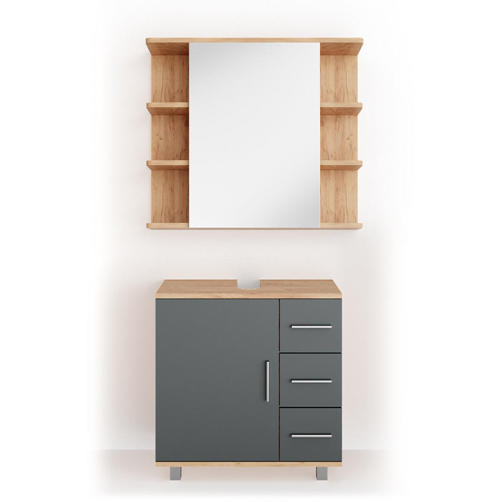 BADMÖBEL-SET Ilias Eiche 2 Teile - Eichefarben/Anthrazit, Holzwerkstoff (60/60.8/33cm) - Vicco
