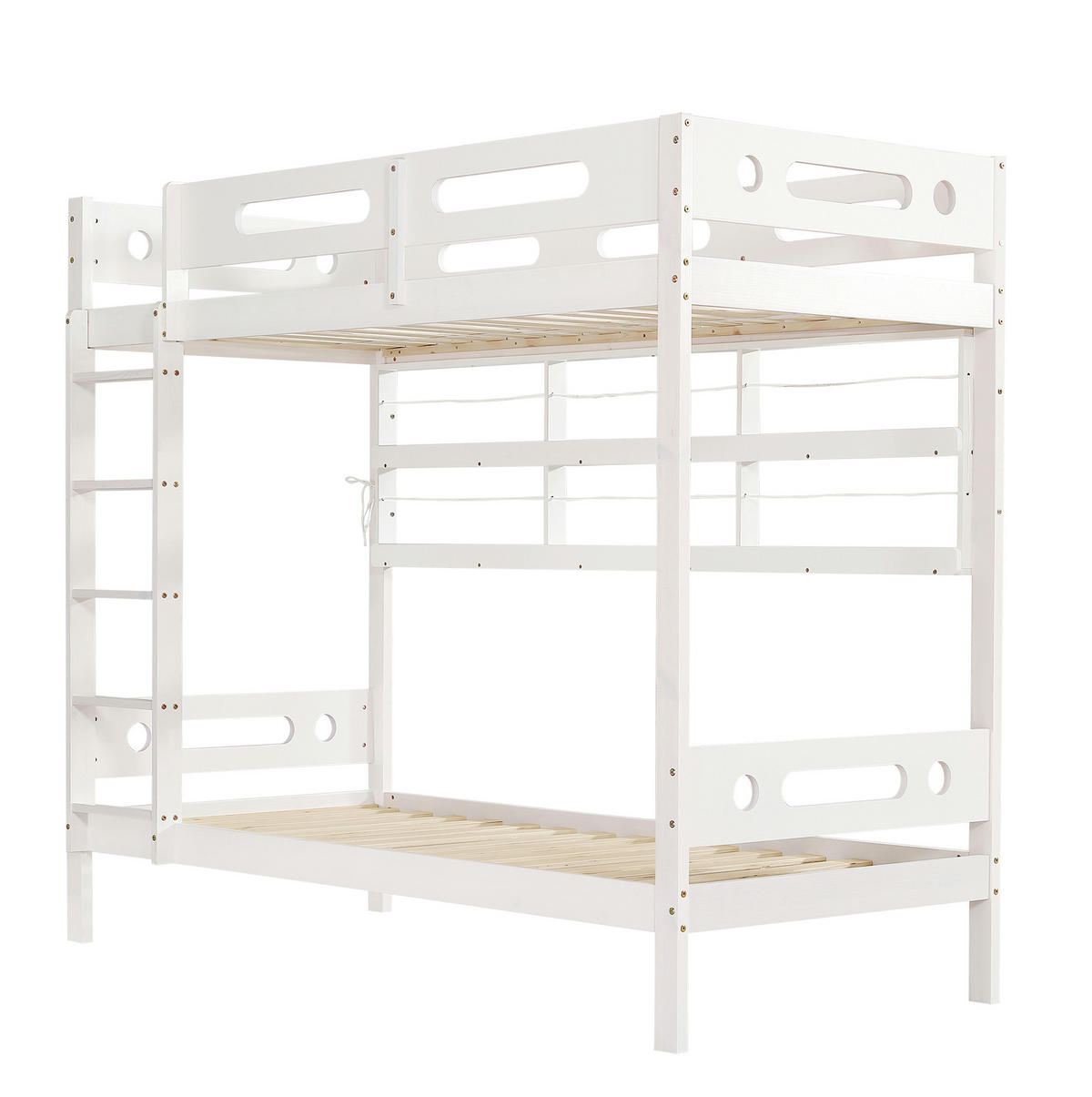 POSCHODOVÁ posteľ 90/200 cm biela/prírodná s otvoreným regálom a 5-stupňovým rebríkom z masívneho dreva a MDF - biela, drevo (90/200cm) - OKWISH