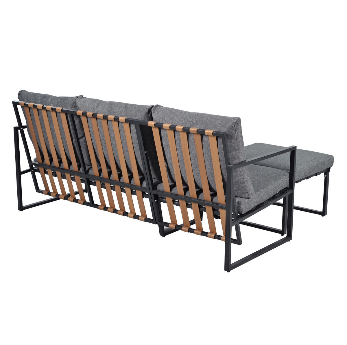 GARTENMÖBEL-SET 183/74/79 cm grau aus Polyester und verzinktem Stahl mit Couchtisch und Fußhocker - Grau, Textil - OKWISH