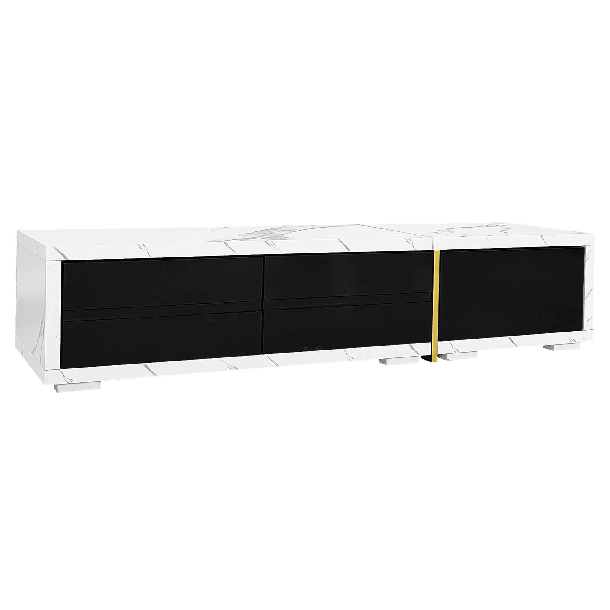 TV Lowboard ausziehbar 140-260 cm, drehbar, Schwarz - Schwarz, Holz (140/30/40cm)