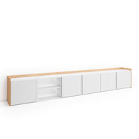 LOWBOARD, Weiß und Eiche, 309/35/50cm, mit Led - Weiß, Holzwerkstoff (309/50/35cm) - Skraut Home