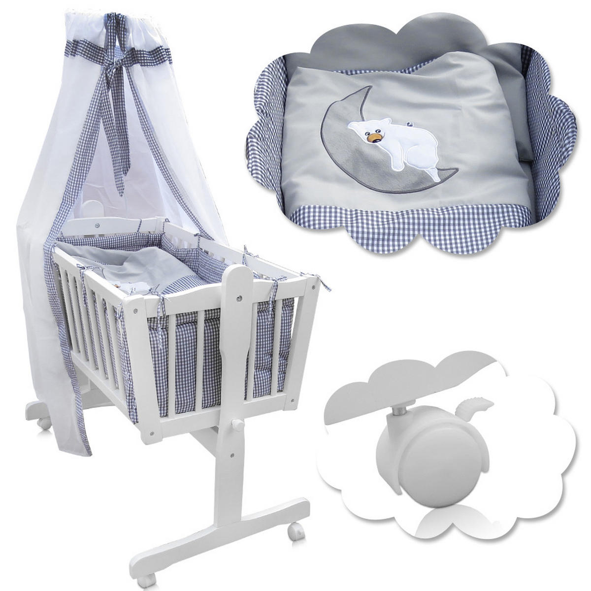 BABYBETT Weiß mit Rollen - Weiß/Grau, Holz (54/100cm) - VitaliSpa