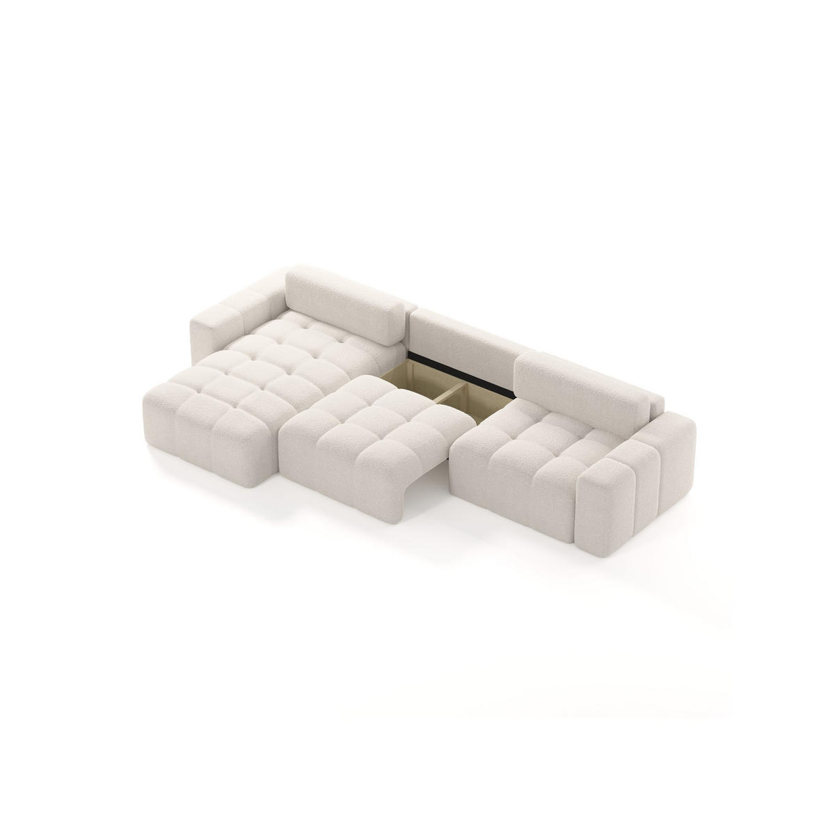 ECKSOFA Bouclé-Stoff 8 Sitzer Bornum So, Creme - Creme, Textil (346/170cm) - Meblito