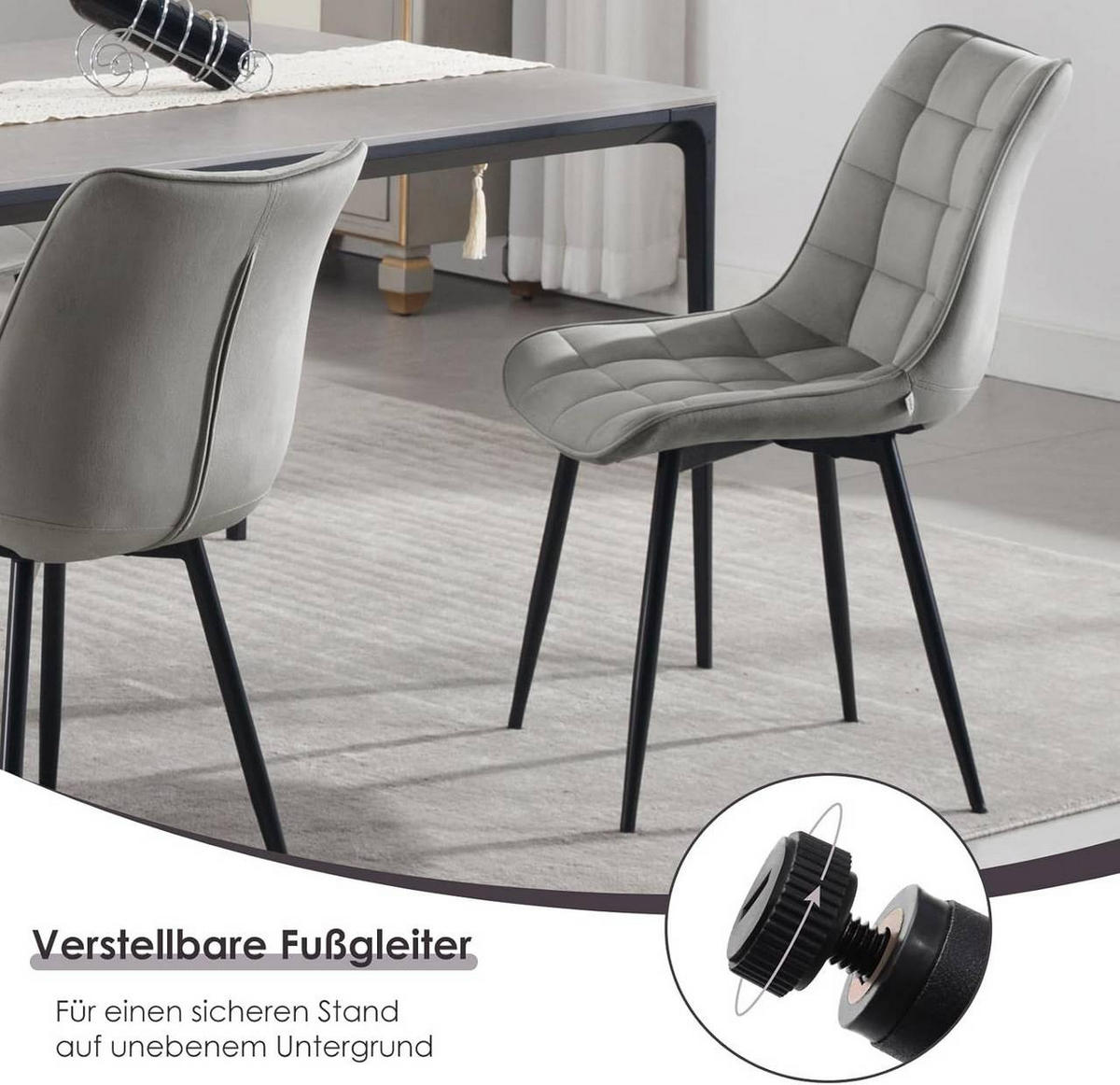 ESSZIMMERSTUHL 2er Set, Samt, Metallbeine, Hellgrau - Hellgrau/Schwarz, Textil/Metall (46/85.5/40.5cm) - Woltu