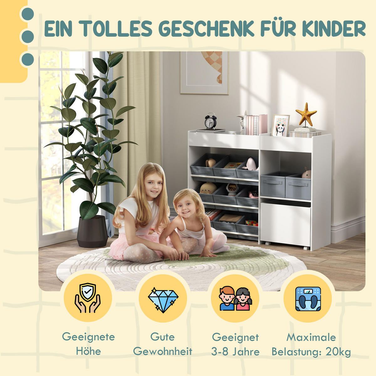 KINDERREGAL - Weiß, Holzwerkstoff/Kunststoff (30/80/105cm) - AIYAPLAY