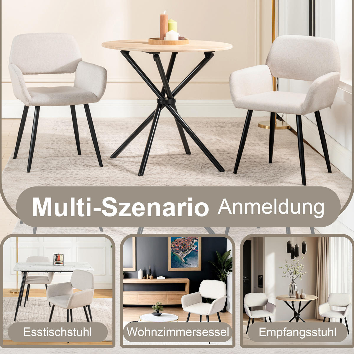 ARMLEHNSTUHL-SET 6 Stück beige - Beige, Holzwerkstoff/Textil (56/76.5/53cm) - Urban Meuble