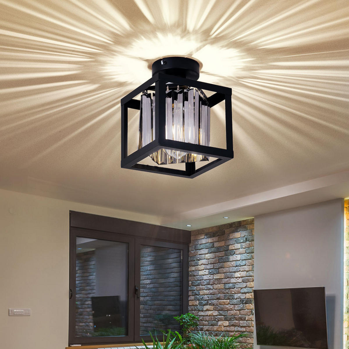 LED DECKENLEUCHTE MATHILDE Schwarz Glaskristall - Schwarz, Glas (17/17/21cm) - Globo Lighting